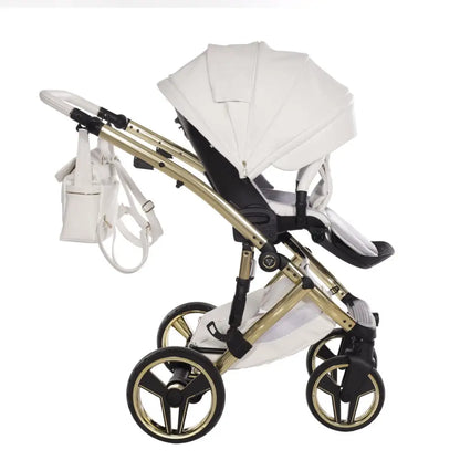 Junama Diamond 2 in 1 Pram - Candy White & Gold Junama