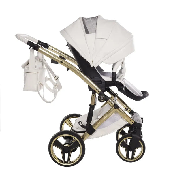 Junama Diamond 2 in 1 Pram - Candy White & Gold Junama