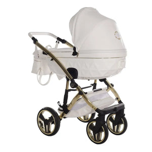 Junama Diamond 2 in 1 Pram - Candy White & Gold Junama