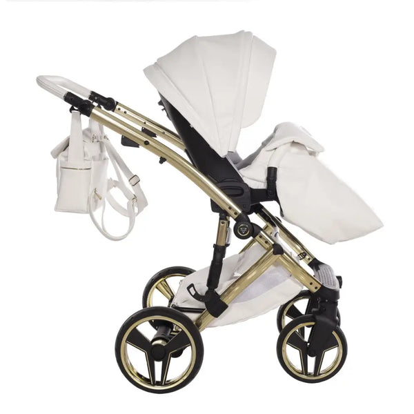 Junama Diamond 2 in 1 Pram - Candy White & Gold Junama