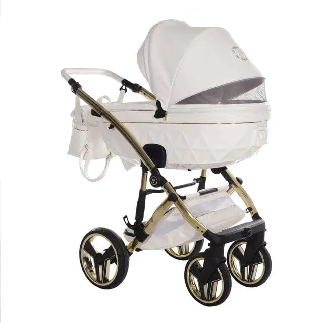 Junama Diamond 2 in 1 Pram - Candy White & Gold Junama
