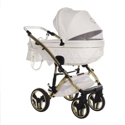 Junama Diamond 2 in 1 Pram - Candy White & Gold Junama