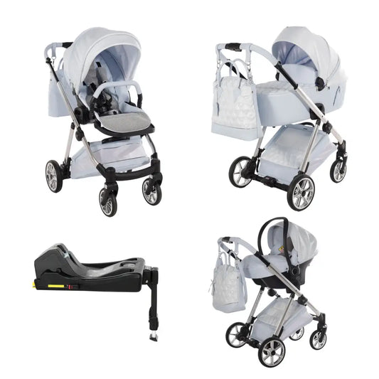 Junama Elegant Lamé Blue 3 in 1 Travel System With Isofix