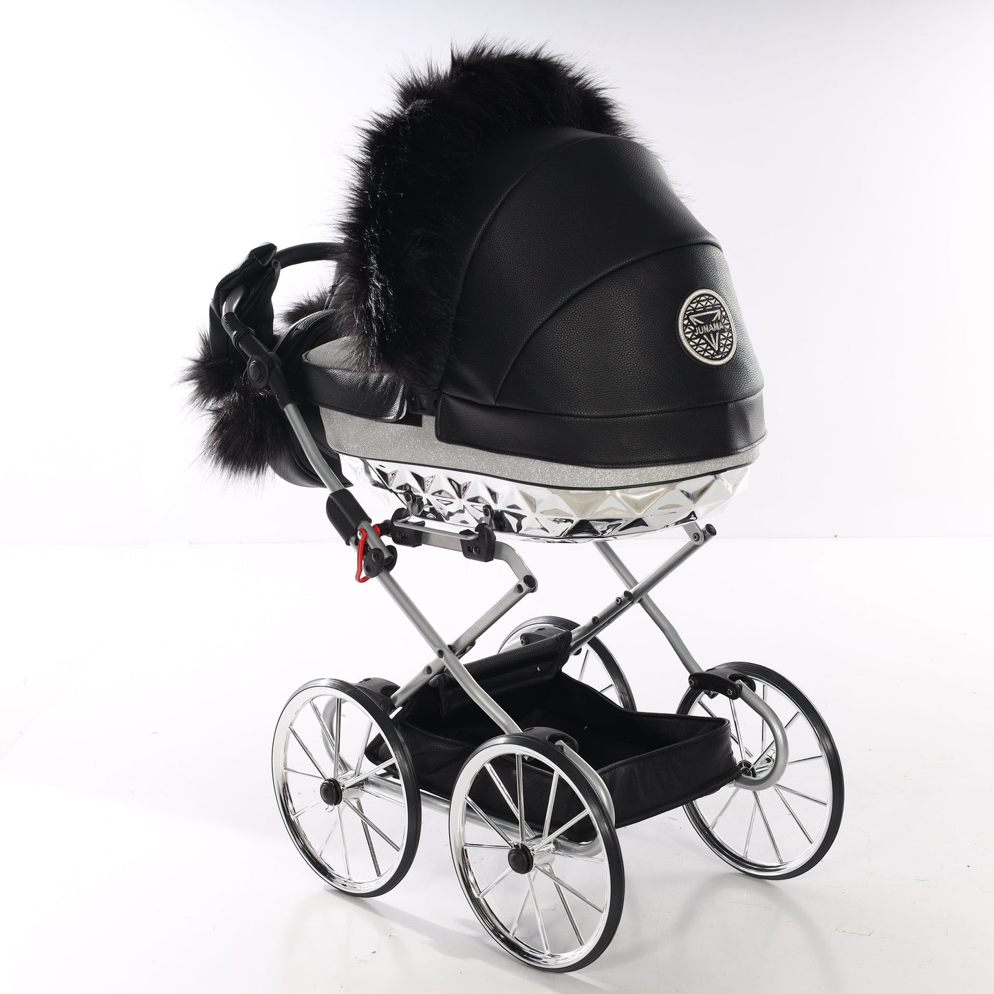 Junama Hand Made Glitter Black and Silver Doll's Pram  Junama   