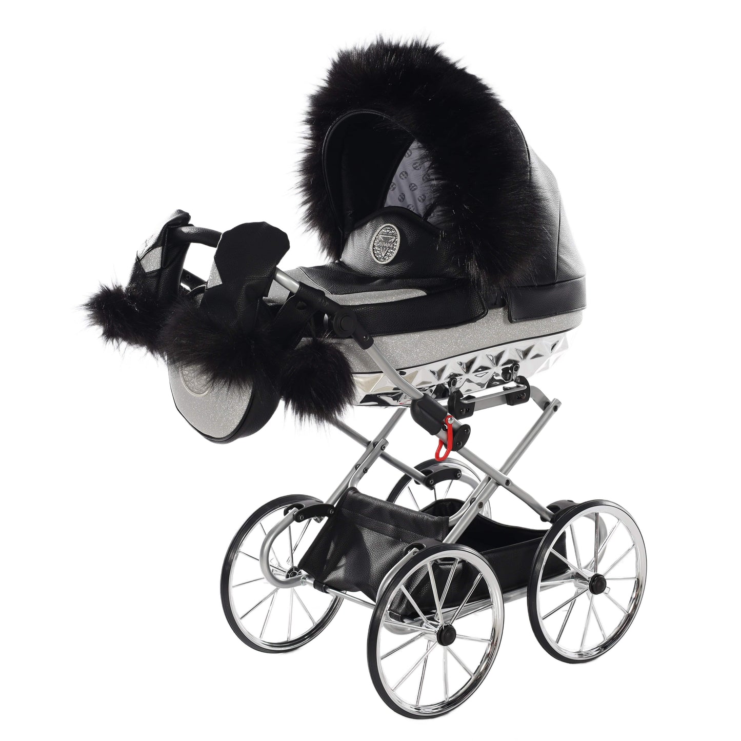 Junama Hand Made Glitter Black and Silver Doll's Pram  Junama   