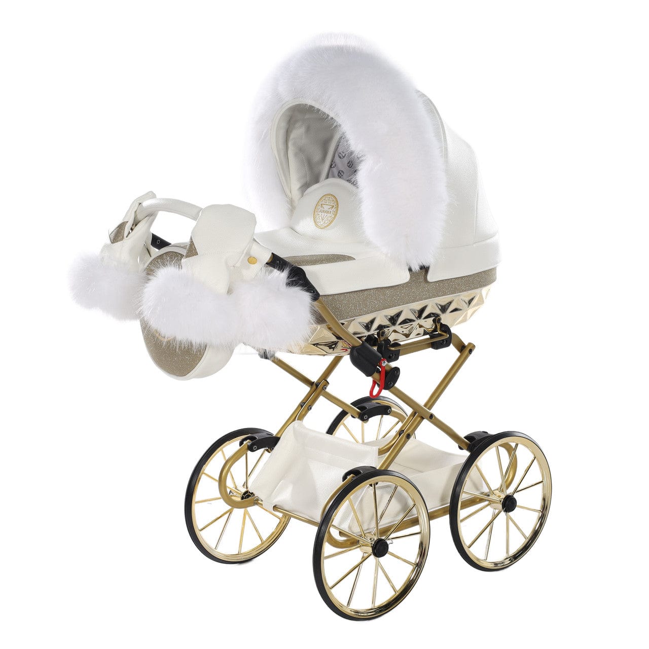 Junama Hand Made Glitter White and Gold Doll's Pram  Junama   