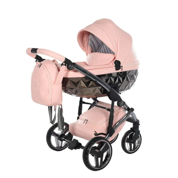 Junama Handcraft Diamond Pram – 2 in 1 Luxury Apricot Travel System Junama