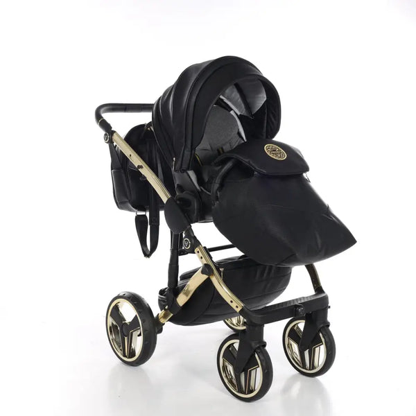 Junama Handcraft Diamond Pram – 2 in 1 Luxury Black & Gold Travel System Junama