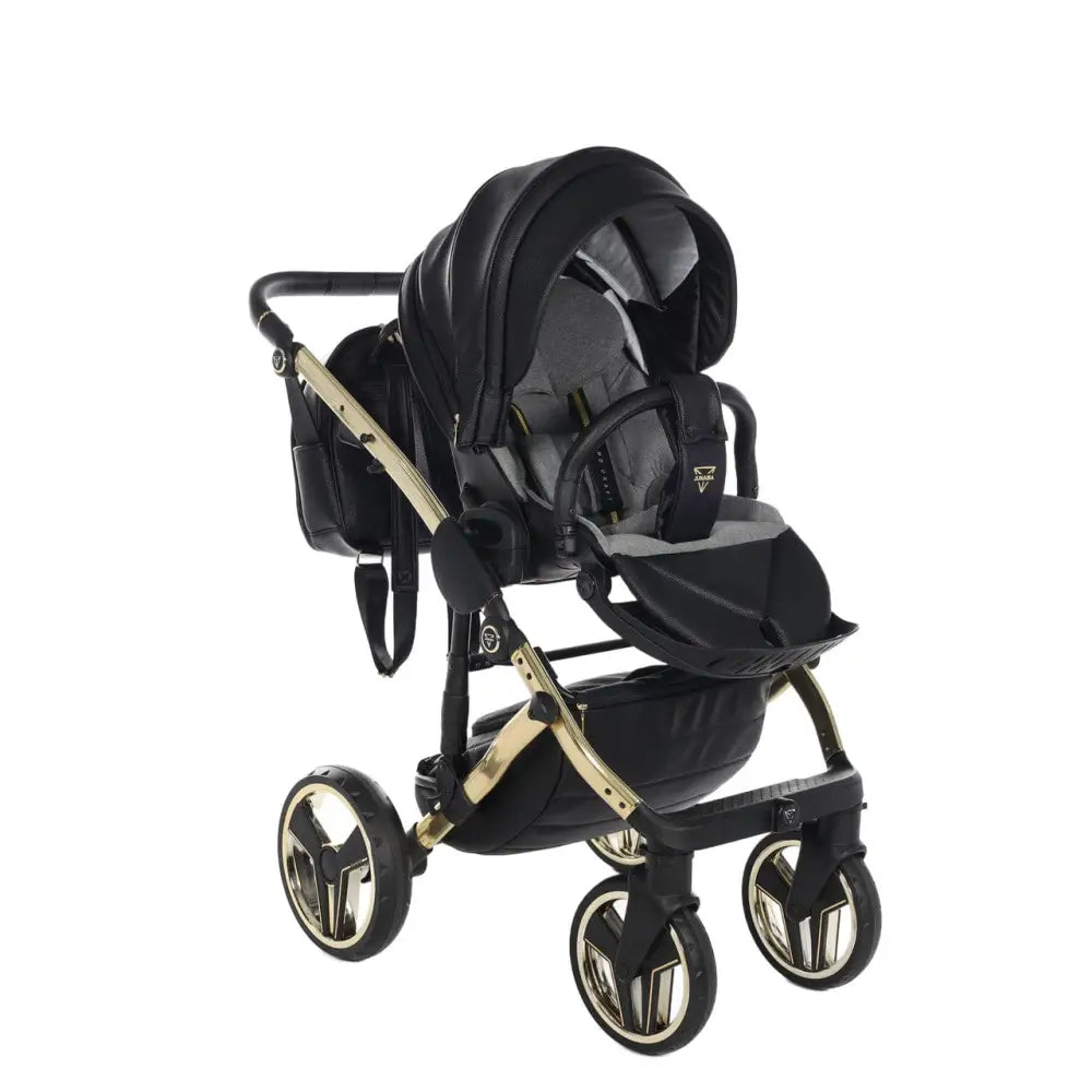 Junama Handcraft Diamond Pram – 2 in 1 Luxury Black & Gold Travel System Junama