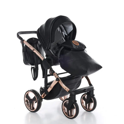 Junama Handcraft Diamond Pram – 2 in 1 Luxury Black & Rose Gold Travel System Junama