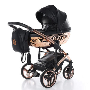 Junama Handcraft Diamond Pram – 2 in 1 Luxury Black & Rose Gold Travel System Junama