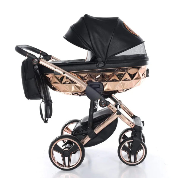 Junama Handcraft Diamond Pram – 2 in 1 Luxury Black & Rose Gold Travel System Junama