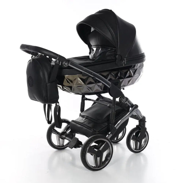 Junama Handcraft Diamond Pram – 2 in 1 Luxury Black Travel System Junama