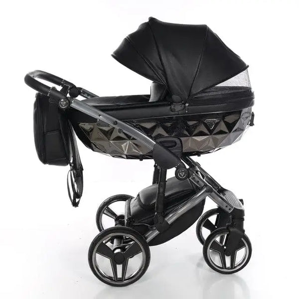 Junama Handcraft Diamond Pram – 2 in 1 Luxury Black Travel System Junama