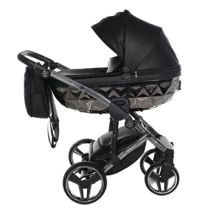 Junama Handcraft Diamond Pram – 2 in 1 Luxury Black Travel System Junama