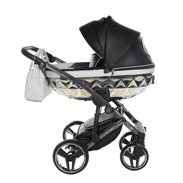 Junama Handcraft Diamond Pram – 2 in 1 Luxury Glitter Black Travel System Junama