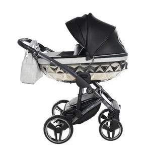 Junama Handcraft Diamond Pram – 2 in 1 Luxury Glitter Black Travel System Junama