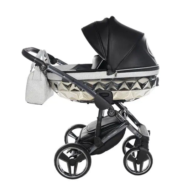 Junama Handcraft Diamond Pram – 2 in 1 Luxury Glitter Black Travel System Junama