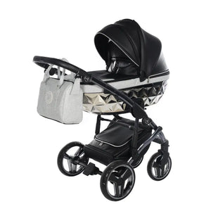 Junama Handcraft Diamond Pram – 2 in 1 Luxury Glitter Black Travel System Junama
