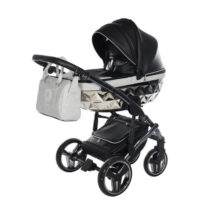 Junama Handcraft Diamond Pram – 2 in 1 Luxury Glitter Black Travel System Junama