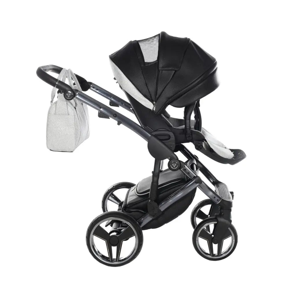 Junama Handcraft Diamond Pram – 2 in 1 Luxury Glitter Black Travel System Junama