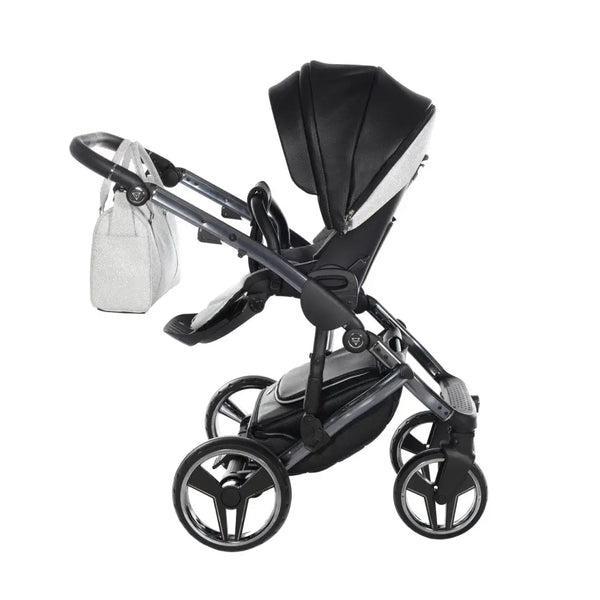 Junama Handcraft Diamond Pram – 2 in 1 Luxury Glitter Black Travel System Junama