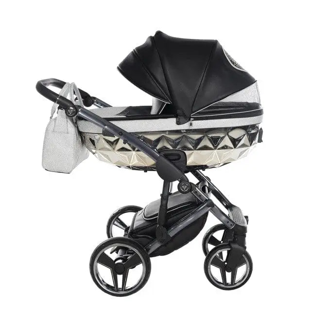 Junama Handcraft Diamond Pram – 2 in 1 Luxury Glitter Black Travel System Junama