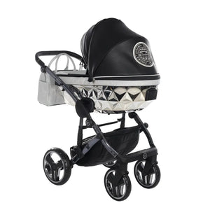 Junama Handcraft Diamond Pram – 2 in 1 Luxury Glitter Black Travel System Junama