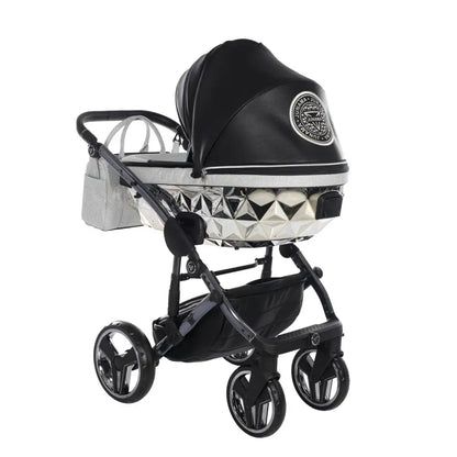 Junama Handcraft Diamond Pram – 2 in 1 Luxury Glitter Black Travel System Junama