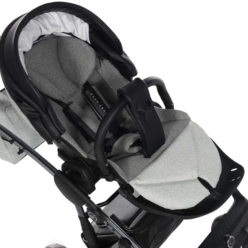 Junama Handcraft Diamond Pram – 2 in 1 Luxury Glitter Black Travel System Junama