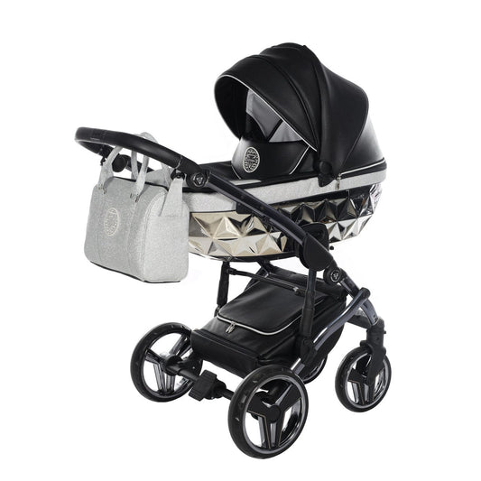 Junama Handcraft Diamond Pram With Isofix Base – 4 in 1 Luxury Glitter Black Travel System Junama