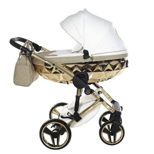 Junama Handcraft Diamond Pram – 2 in 1 Luxury Glitter Gold Travel System Junama