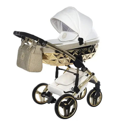 Junama Handcraft Diamond Pram – 2 in 1 Luxury Glitter Gold Travel System Junama