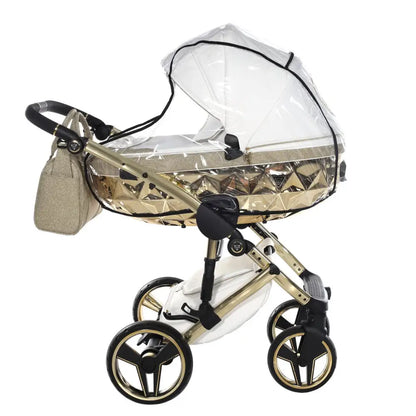 Junama Handcraft Diamond Pram – 2 in 1 Luxury Glitter Gold Travel System Junama