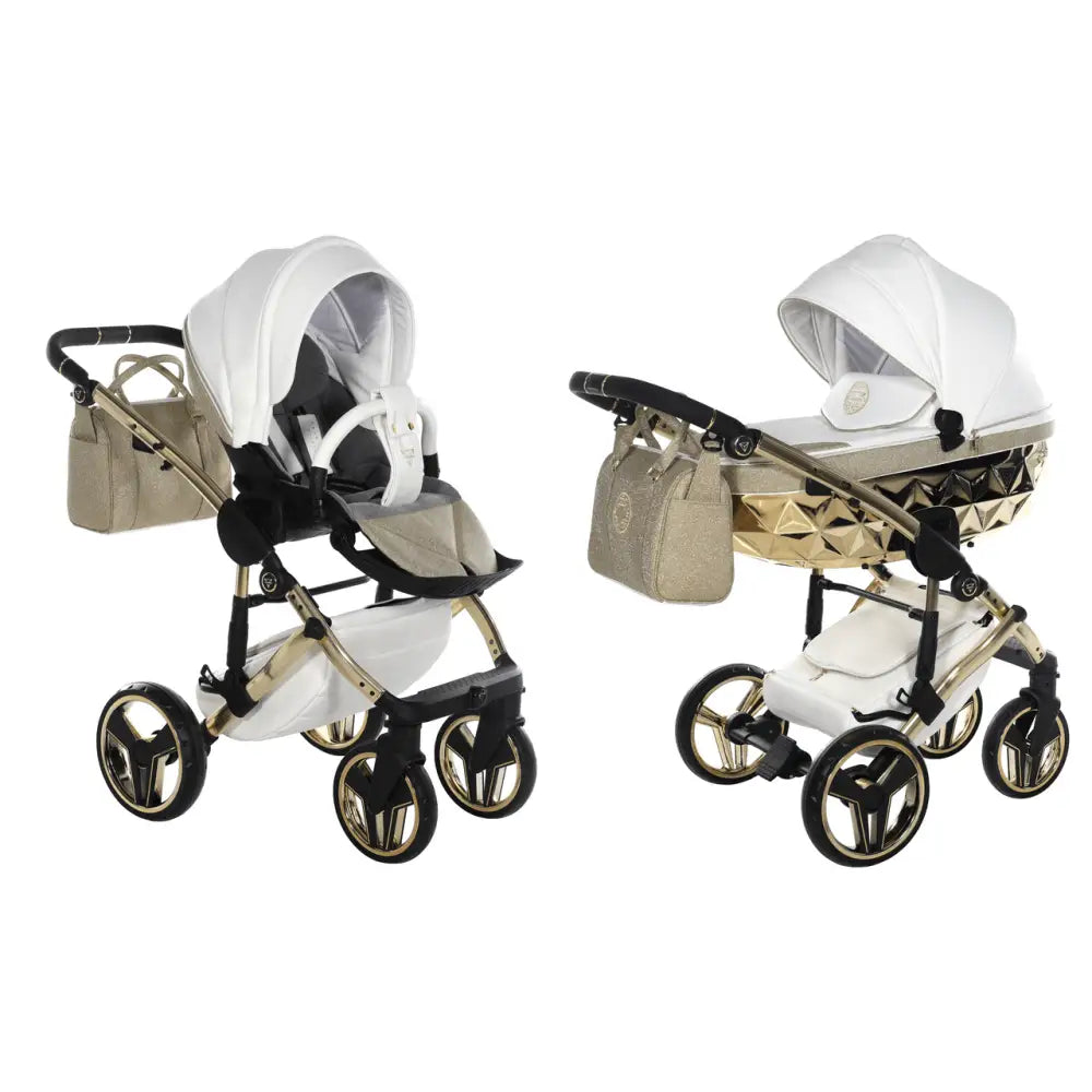 Junama Handcraft Diamond Pram – 2 in 1 Luxury Glitter Gold Travel System Junama