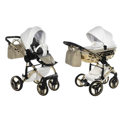 Junama Handcraft Diamond Pram – 2 in 1 Luxury Glitter Gold Travel System Junama