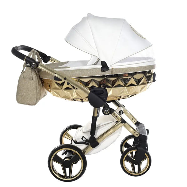 Junama Handcraft Diamond Pram – 2 in 1 Luxury Glitter Gold Travel System Junama