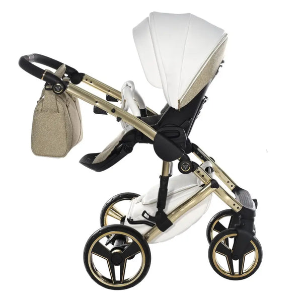 Junama Handcraft Diamond Pram – 2 in 1 Luxury Glitter Gold Travel System Junama