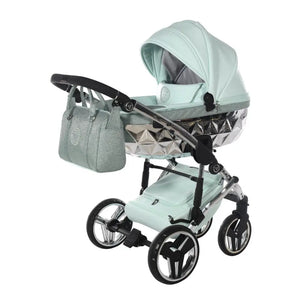 Junama Handcraft Diamond Pram – 2 in 1 Luxury Glitter Mint Travel System Junama