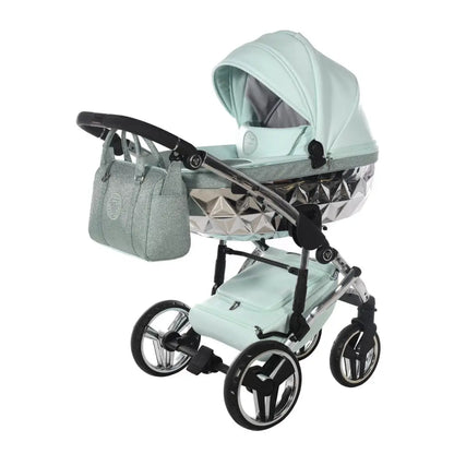 Junama Handcraft Diamond Pram – 2 in 1 Luxury Glitter Mint Travel System Junama