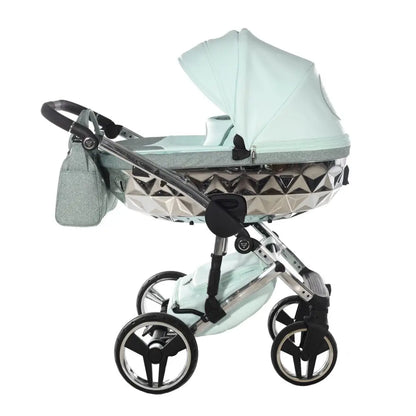 Junama Handcraft Diamond Pram – 2 in 1 Luxury Glitter Mint Travel System Junama