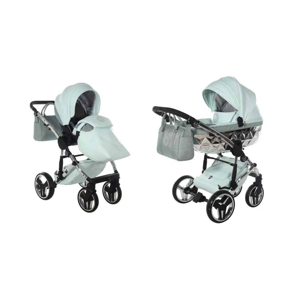 Junama Handcraft Diamond Pram – 2 in 1 Luxury Glitter Mint Travel System Junama