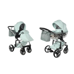Junama Handcraft Diamond Pram – 2 in 1 Luxury Glitter Mint Travel System Junama