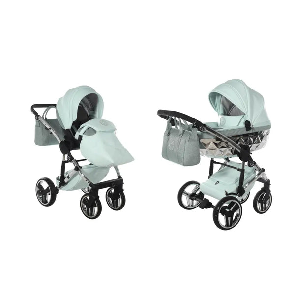 Junama Handcraft Diamond Pram – 2 in 1 Luxury Glitter Mint Travel System Junama