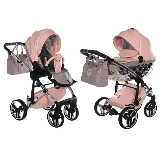 Junama Handcraft Diamond Pram – 2 in 1 Luxury Glitter Pink Travel System Junama