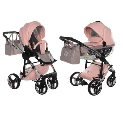 Junama Handcraft Diamond Pram – 2 in 1 Luxury Glitter Pink Travel System Junama