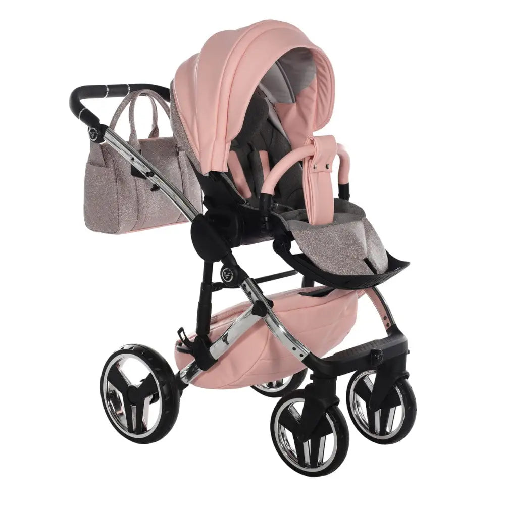 Junama Handcraft Diamond Pram – 2 in 1 Luxury Glitter Pink Travel System Junama