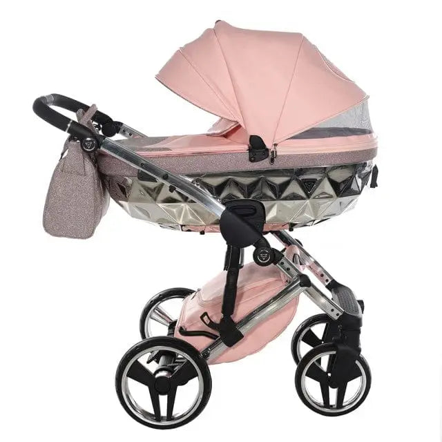 Junama Handcraft Diamond Pram – 2 in 1 Luxury Glitter Pink Travel System Junama