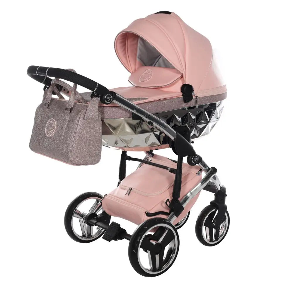 Junama Handcraft Diamond Pram – 2 in 1 Luxury Glitter Pink Travel System Junama