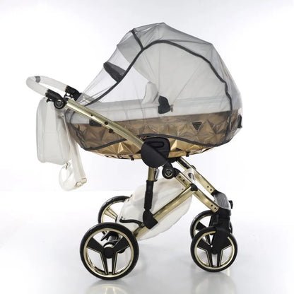 Junama Handcraft Diamond Pram – 2 in 1 Luxury White & Gold Travel System Junama